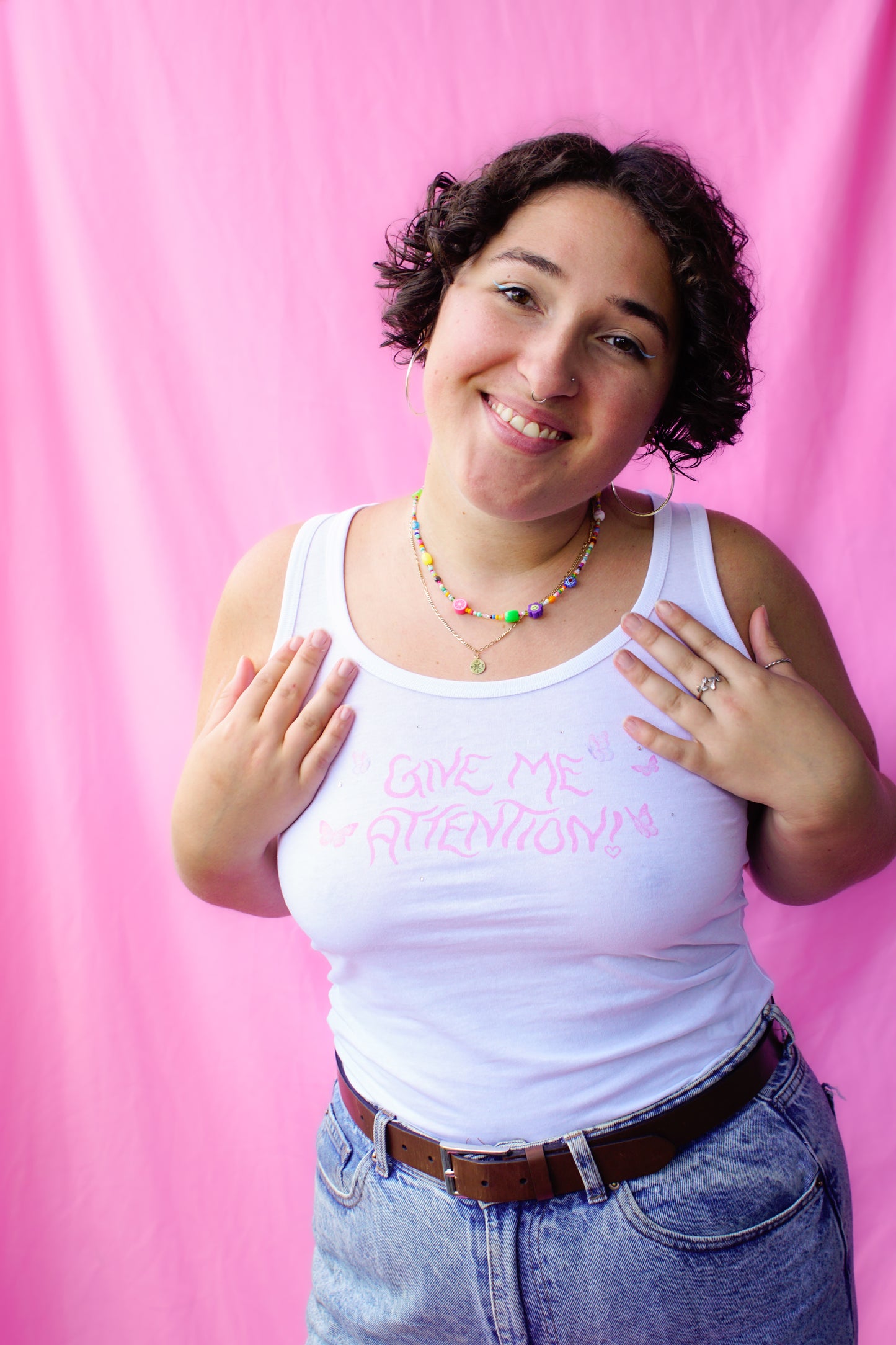 give me attention y2k tank top in white with diamantés