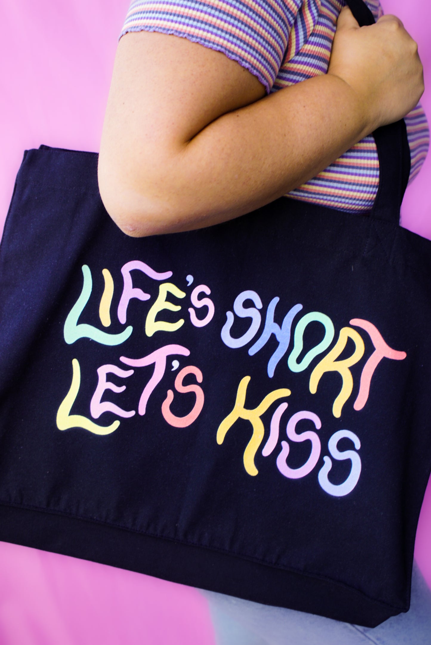 Life's short let's kiss oversized recycled tote bag