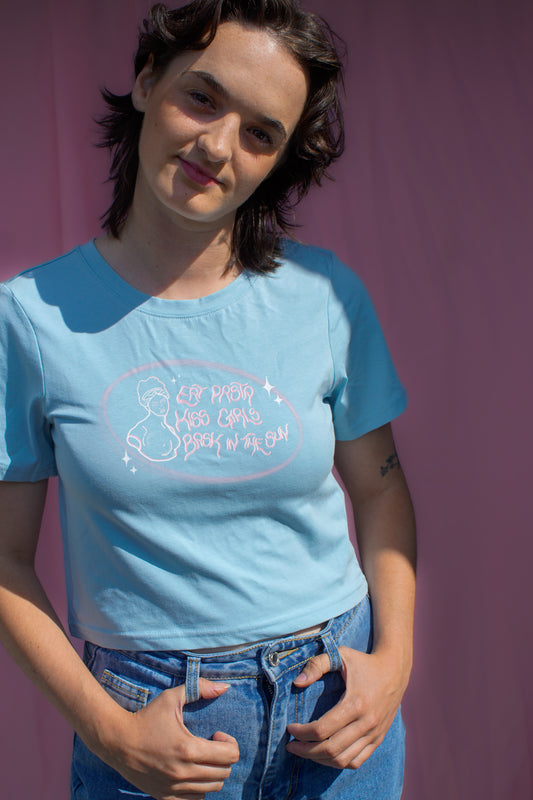 Eat pasta, kiss girls, bask in the sun baby tee.