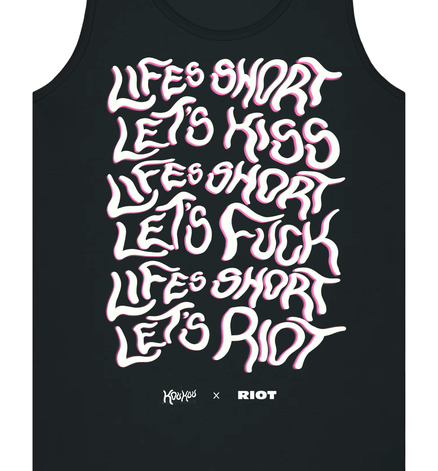 Life's short, lets kiss - Riot Party x koukou collaboration t-shirt