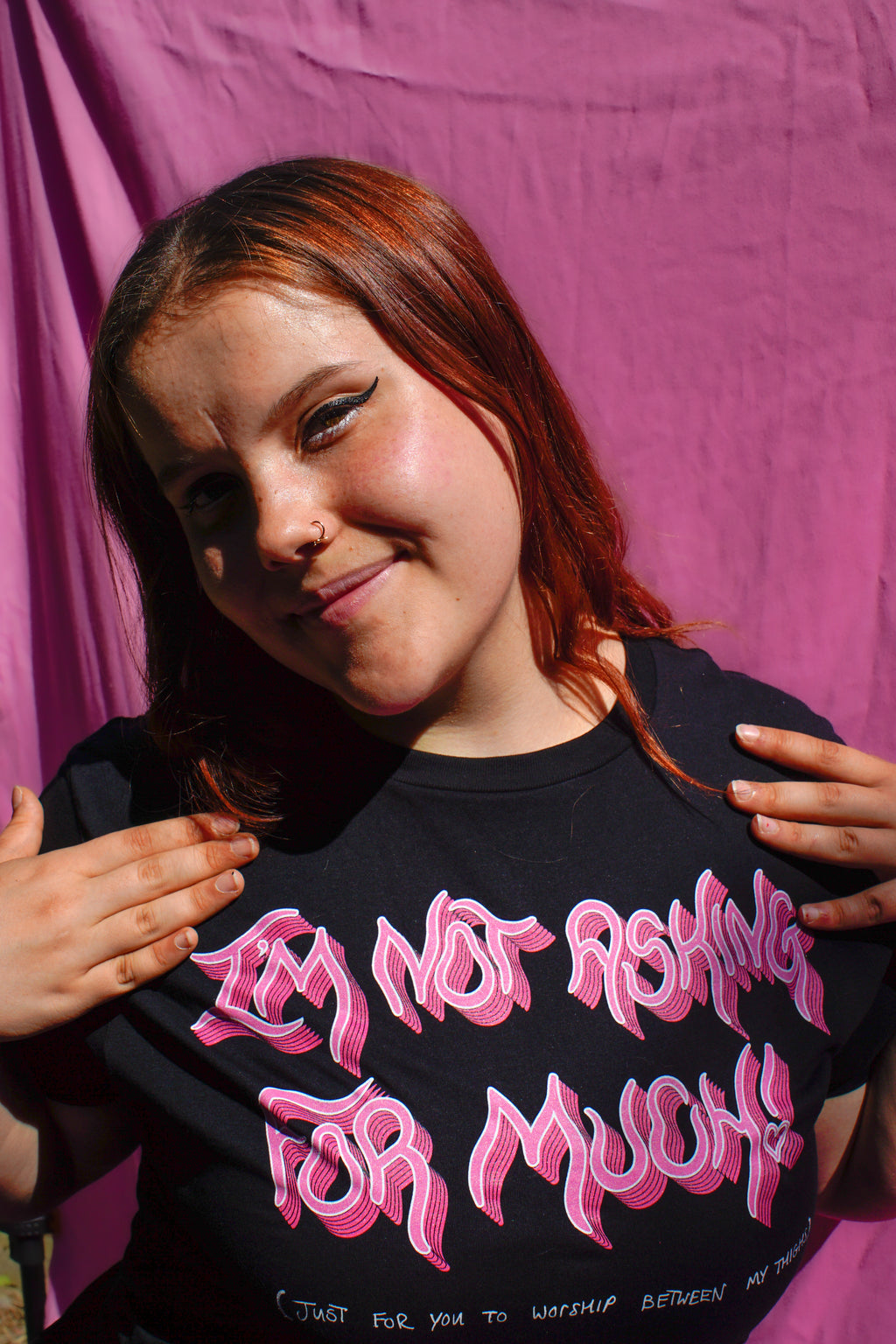 I'm not asking for much! (just for you to worship between my thighs) t-shirt