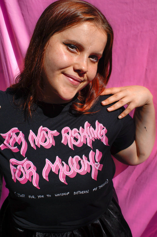I'm not asking for much! (just for you to worship between my thighs) t-shirt