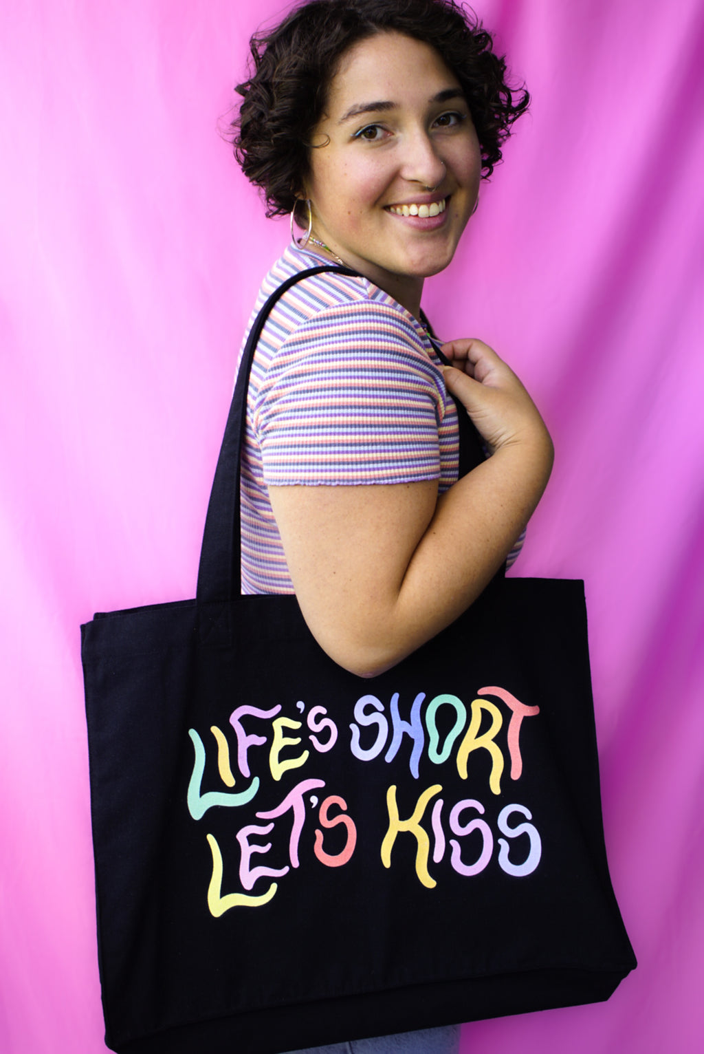 Life's short let's kiss oversized recycled tote bag
