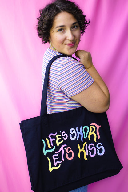 Life's short let's kiss oversized recycled tote bag