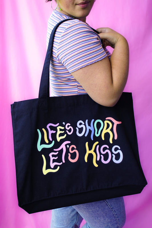 Life's short let's kiss oversized recycled tote bag