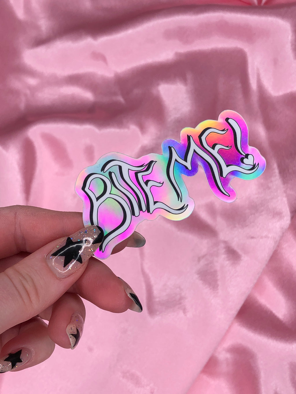 holographic bite me sticker