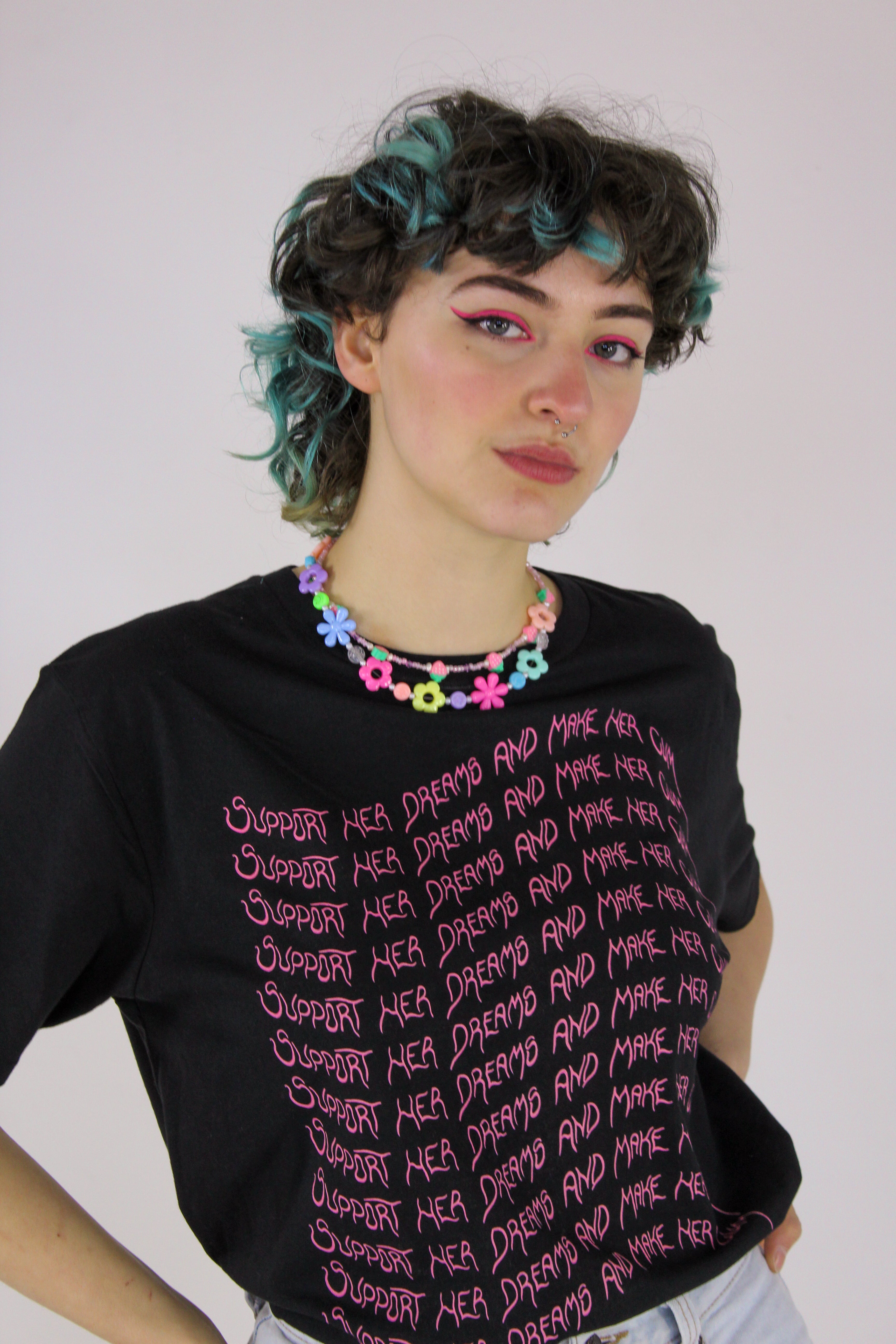 support her dreams black t-shirt