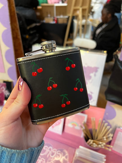 black cherry hand-painted hip flask
