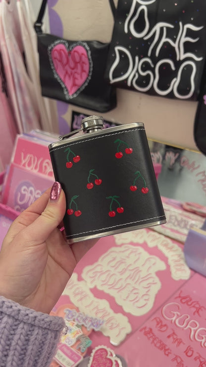 black cherry hand-painted hip flask